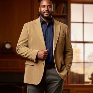 Vintage 80's Jordache Sport Coat, Corduroy,‎ Two Button, Tan, Brown, Size 42